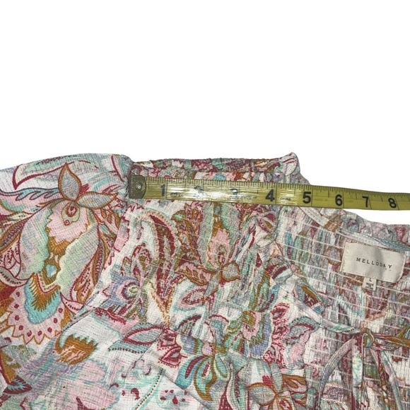 Melloday Women's Boho Floral Gauzy 3/4 Sleeve Blouse Sz L - Picture 9 of 12